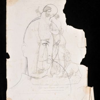 18. Omar Galliani, OMAR _ ROMA _ AMOR, 2011, carboncino su carta antica, 35×50 cm