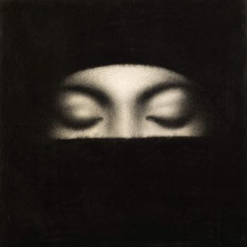 23. Omar Galliani, S-GUARDI, 2024, matita nera su tavola, 80×80 cm