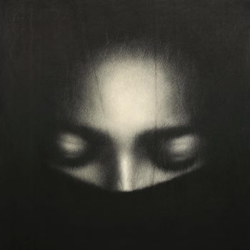 25. Omar Galliani, S-GUARDI, 2024, matita nera su tavola, 80×80 cm