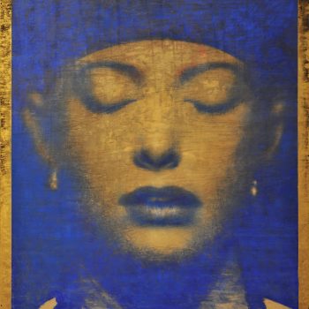 7. Omar Galliani, BLU OLTREMARE, 2004, pastello + foglia oro su tavola, 230×260 cm